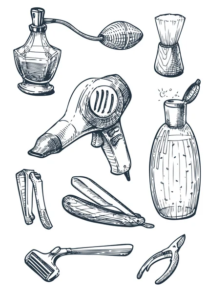 Conjunto de ferramentas de higiene e banheiro em vintage — Vetor de Stock