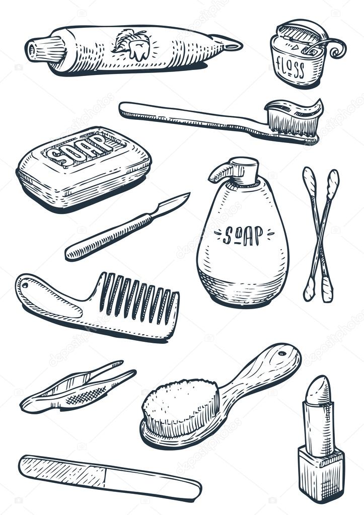 Set of hygiene and bathroom tools in vintage
