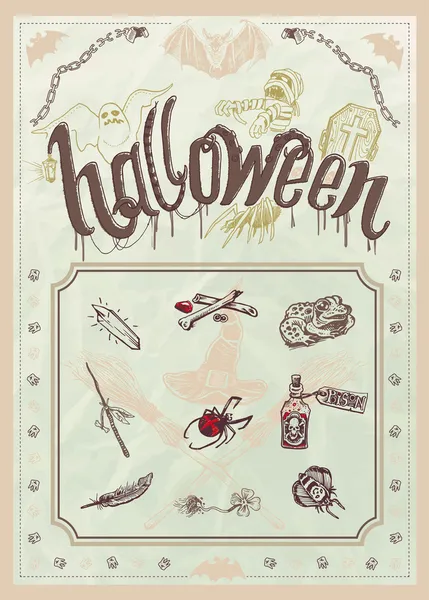 Halloween edytowalne plakat lub menu w vintage stile — Wektor stockowy