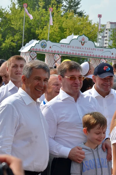 The governor of the Tyumen region Vladimir Yakushev and the President of Tatarstan Minnikhanov Rustam Nurgaliyevich took part in Federal Sabantuy 03.08.2013, Tyumen — Stock Photo, Image