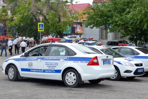 Equipamento especial. Três carros da polícia de trânsito . — Fotografia de Stock