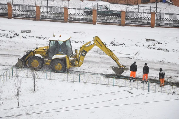 Special equipment on road construction. Snowfall — Stock Photo, Image