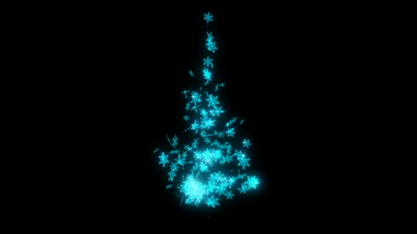 Loopbare draaiende blauwe sneeuwvlok sparkles vorm van kerstboom — Stockvideo