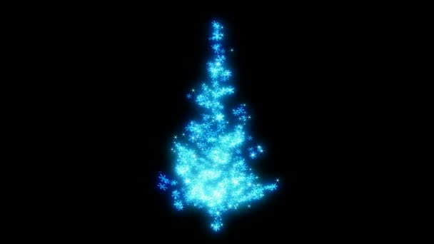 Loopable roterande blå snöflinga gnistrar form av julgran — Stockvideo