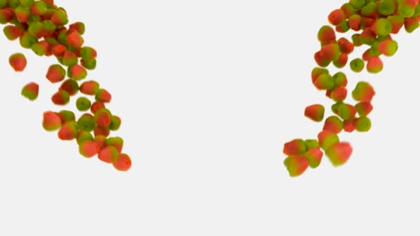 Rouge et vert Flux de pommes au ralenti sur blanc — Video