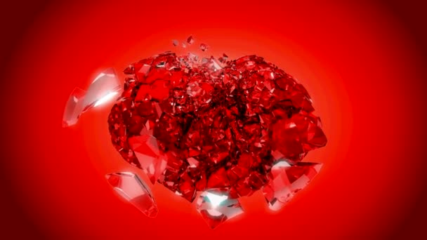 Loopable Heart explosion over red. Slow motion — Stock Video