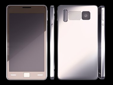 akıllı telefon: ön, yan ve arka görüş siyah