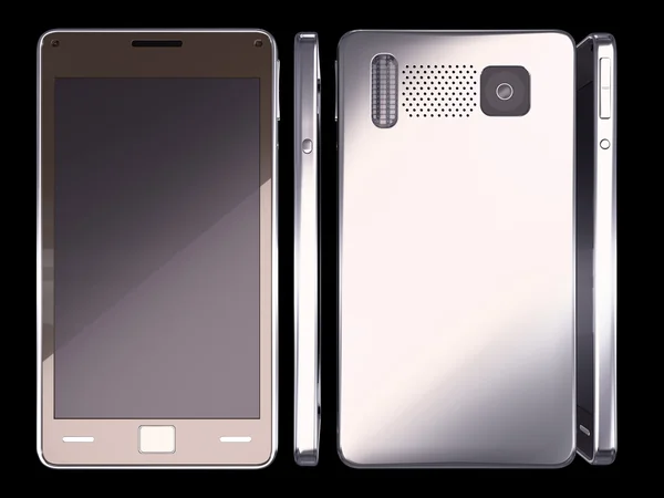 Smart phone: vista frontale, laterale e posteriore su nero — Foto Stock