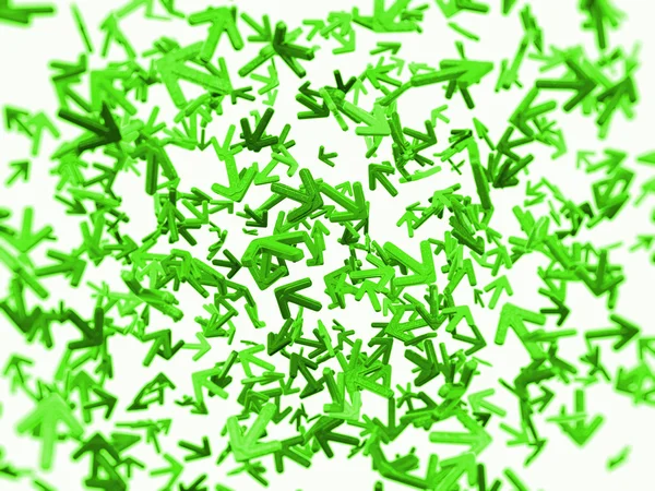 Хаос и правильное решение: зеленые стрелки со случайным направлением — стоковое фото