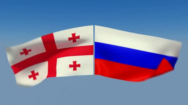 Loopbare Rusland en Georgië vlaggen — Stockvideo