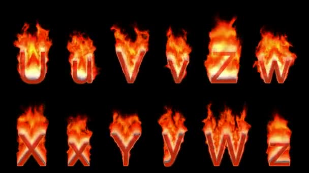 Loopable burning U, V, Z, W, X, Y — Stock Video