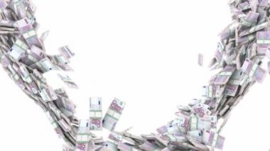 y şeklinde 500 euro demetleri ile yavaş hareket akışı. para ve zenginlik