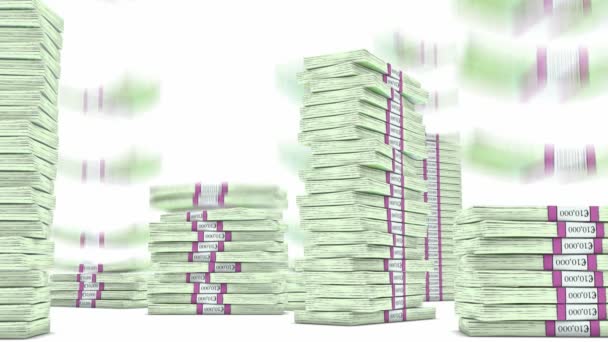 100 Euro bundles stacks falling down. Wealth and money — Stock Video
