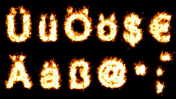 Deutsch.mov loopable 불타는 독일어 움라우트, 달러, 유로, 쉼표, 따옴표, 점, 하이픈. — 비디오