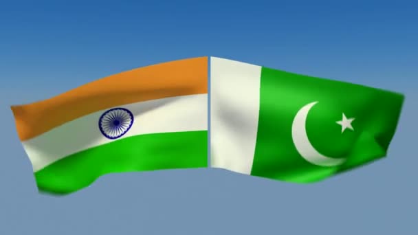 Loopbare vlaggen van india en pakistan. — Stockvideo