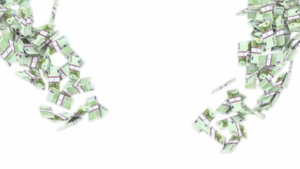Y-образные 100 Евро связки потока с замедленным движением. Богатство и деньги — стоковое видео