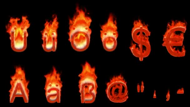 Loopable burning German umlauts, dollar, euro, comma, quote, dot, hyphen. — Stock Video