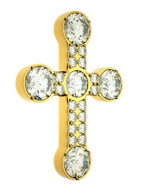 Religion and fashion: golden cross with diamonds isolated clipart