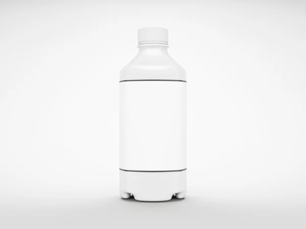 Белая пластиковая бутылка для жидкости или наркотиков на сером — стоковое фото