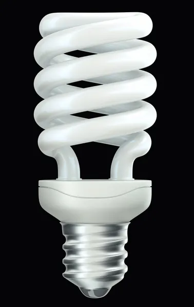 Energy efficient spiral light bulb isolated on black — Stock Photo, Image