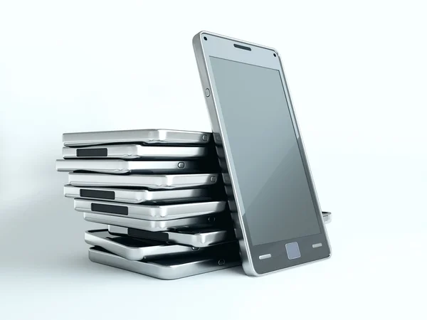Гаджеты: мобильные телефоны с сенсорными экранами поверх белого — стоковое фото