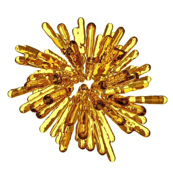 Zlatý ukotvené sloupce kapaliny v kulové abstraktní obrazce, samostatný — Stock fotografie