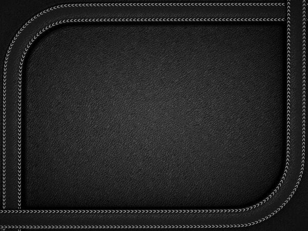 Black leather background with rounded stitched frame