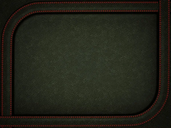 Черный кожаный фон со сшитым красным круглым каркасом — стоковое фото