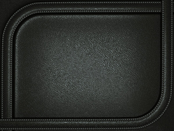 Black leather background with stitched rounded frame