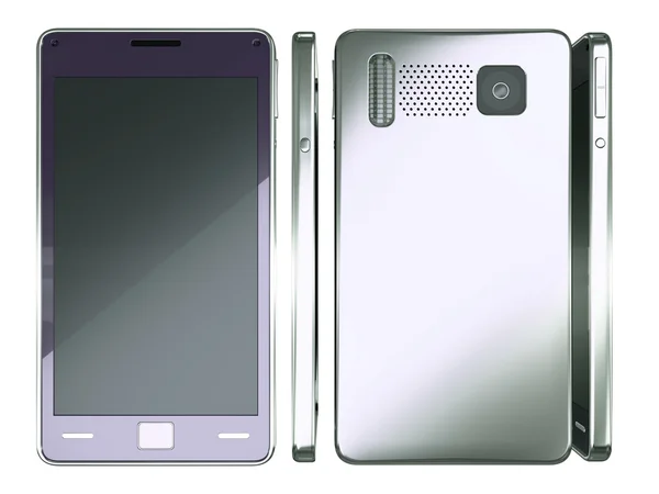 Vista frontal, lateral e traseira do telefone inteligente isolado — Fotografia de Stock