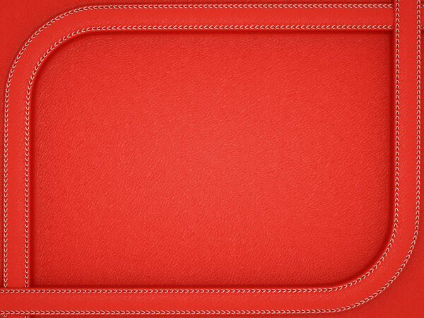 Red leather background with rounded stitched frame