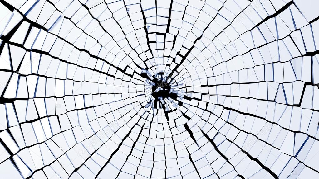 Bullet hole: broken glass pieces