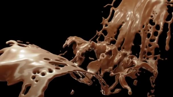 Salpicaduras de chocolate caliente oscuro y leche en cámara lenta — Vídeos de Stock