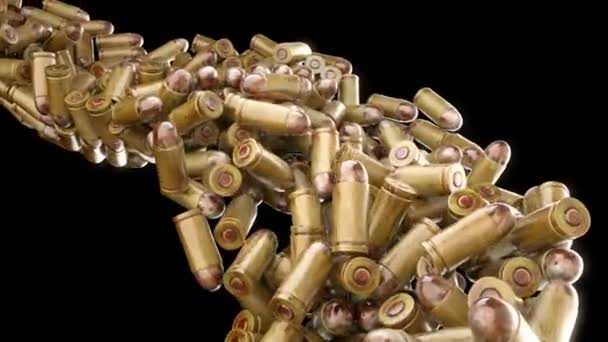 Ammo and weapon: bullets flow with slow motion — Stock Video