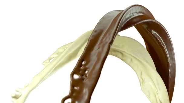 热黑巧克力和牛奶巧克力慢动作流动 — 图库视频影像