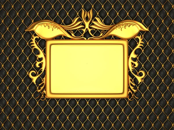 Black leather background with golden stucco moulding frame for c — Stock Photo, Image