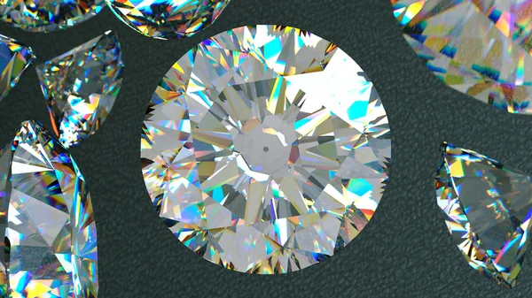 Gros plan d'un flux de diamants sur fond de cuir — Photo