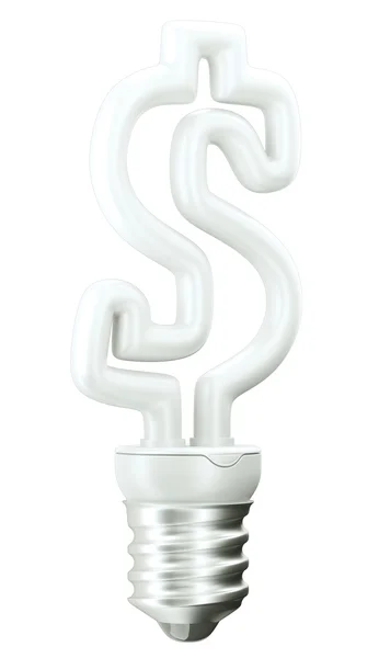 Financí: Dolar ccurrency symbol žárovky na bílém pozadí — Stock fotografie