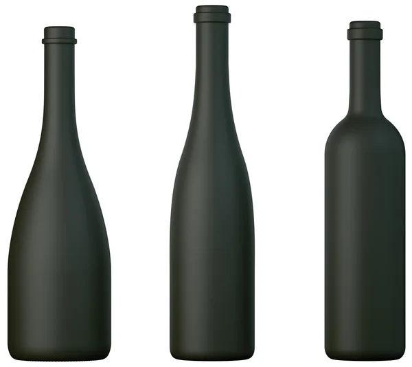 Three black bottles for wine or brandy isolated — Stock Photo, Image