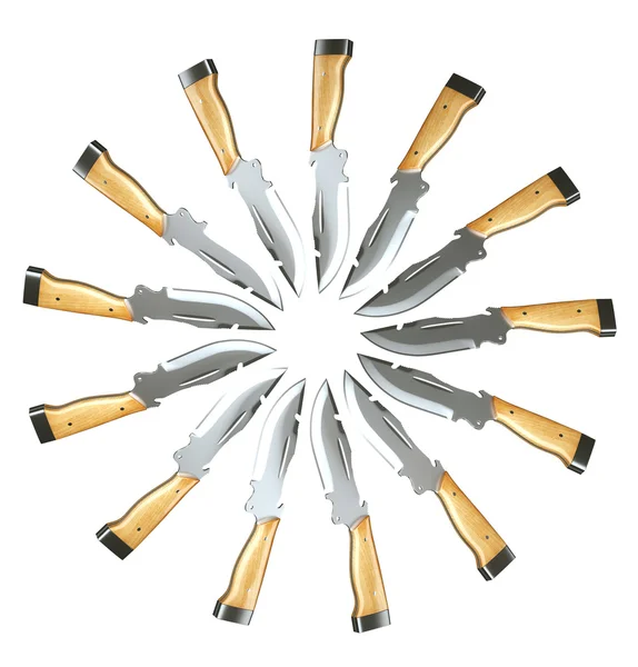 Conjunto de cuchillos de caza en forma de círculo aislados — Foto de Stock