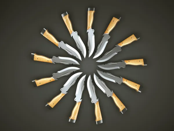 Conjunto de facas de caça em forma de círculo — Fotografia de Stock