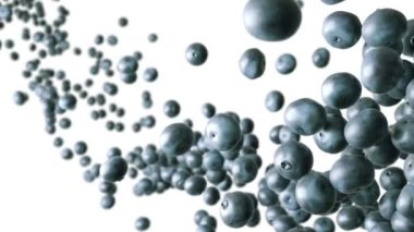 Blueberry flow with slow motion over white.