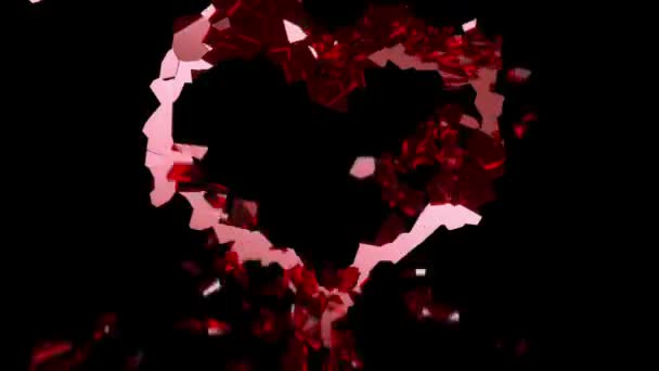 Shattered glass: red broken heart shape. Alpha is included — Stock Video