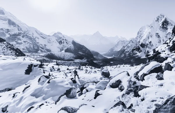Mountaineer climbing in the Himalaya mountains — Stock Photo, Image