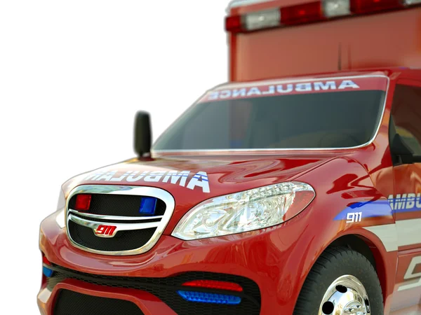 Krankenwagen: Nahaufnahme des Einsatzfahrzeugs auf weiß — Stockfoto