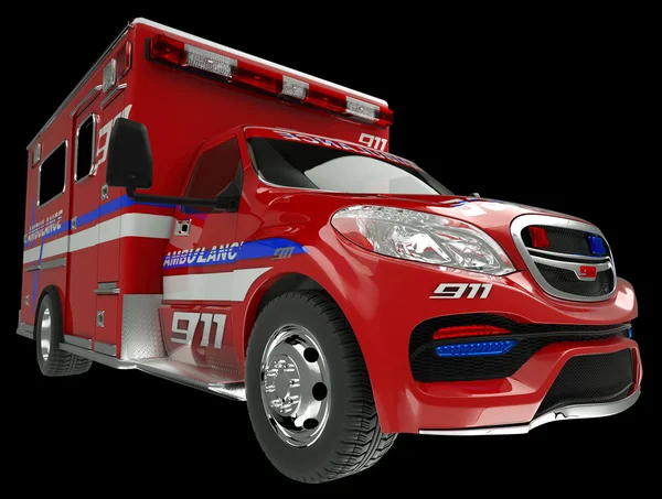 Ambulance: wide angle view of emergency services vehicle on blac — Stock Photo, Image