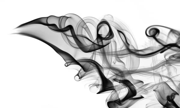Black smoke abstraction with swirls on white — Stock Photo, Image