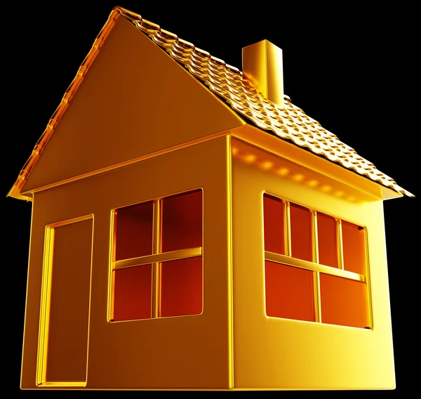 Teure Immobilie: Goldene Hausform auf Schwarz — Stockfoto