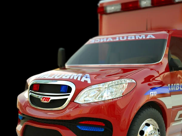 Ambulance: Closeup view of emergency services vehicle on black — Stock Photo, Image