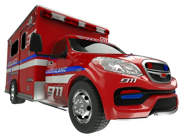 Ambulance: wide angle view of emergency services vehicle on whit — Stock Photo, Image